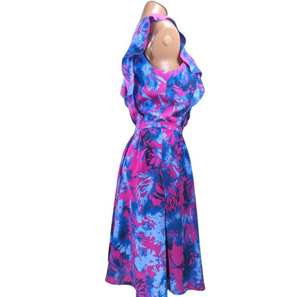 Banana Republic 4 Dress Tropical Print Knee Length Flutter Sleeves Pockets - Picture 4 of 9